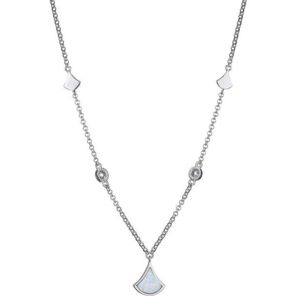 ELLE 16" + 3" Sterling Silver Necklace w/ Created Opal Pendant & CZs - Picture 2 of 2